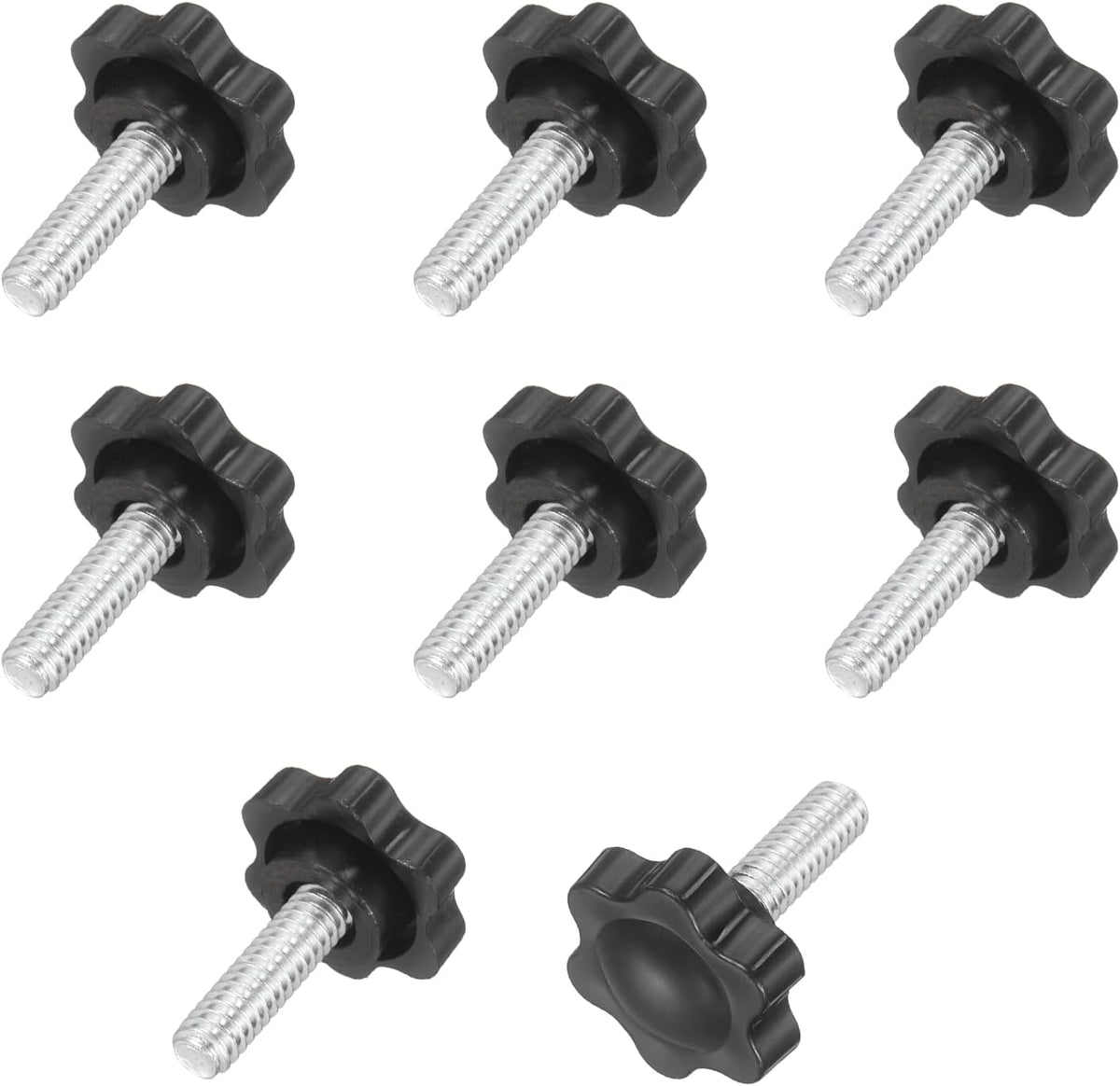 10Pcs 1/4"-20 Star Knobs, 0.8" Threaded Stud Plastic Male Clamping Knobs Screw Hand Tightening Replacement Knob for Industrial Furniture Tools Jigs Clamps, Black
