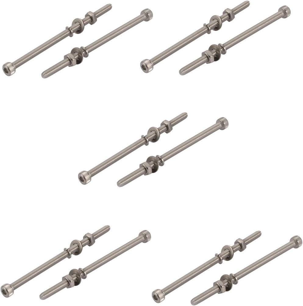 10pcs M4x100mm 304 Stainless Steel Knurled Hex Socket Head Bolts Nuts w Washers