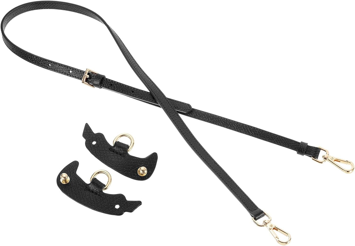 LinkMejor Genuine Leather Bag Strap Replacement Adjustable Crossbody Bag Straps, 37.4-45.3 Inch Purse Strap for Shoulder Bag Handbag Purse, Black, Gold Buckle, 1 Set