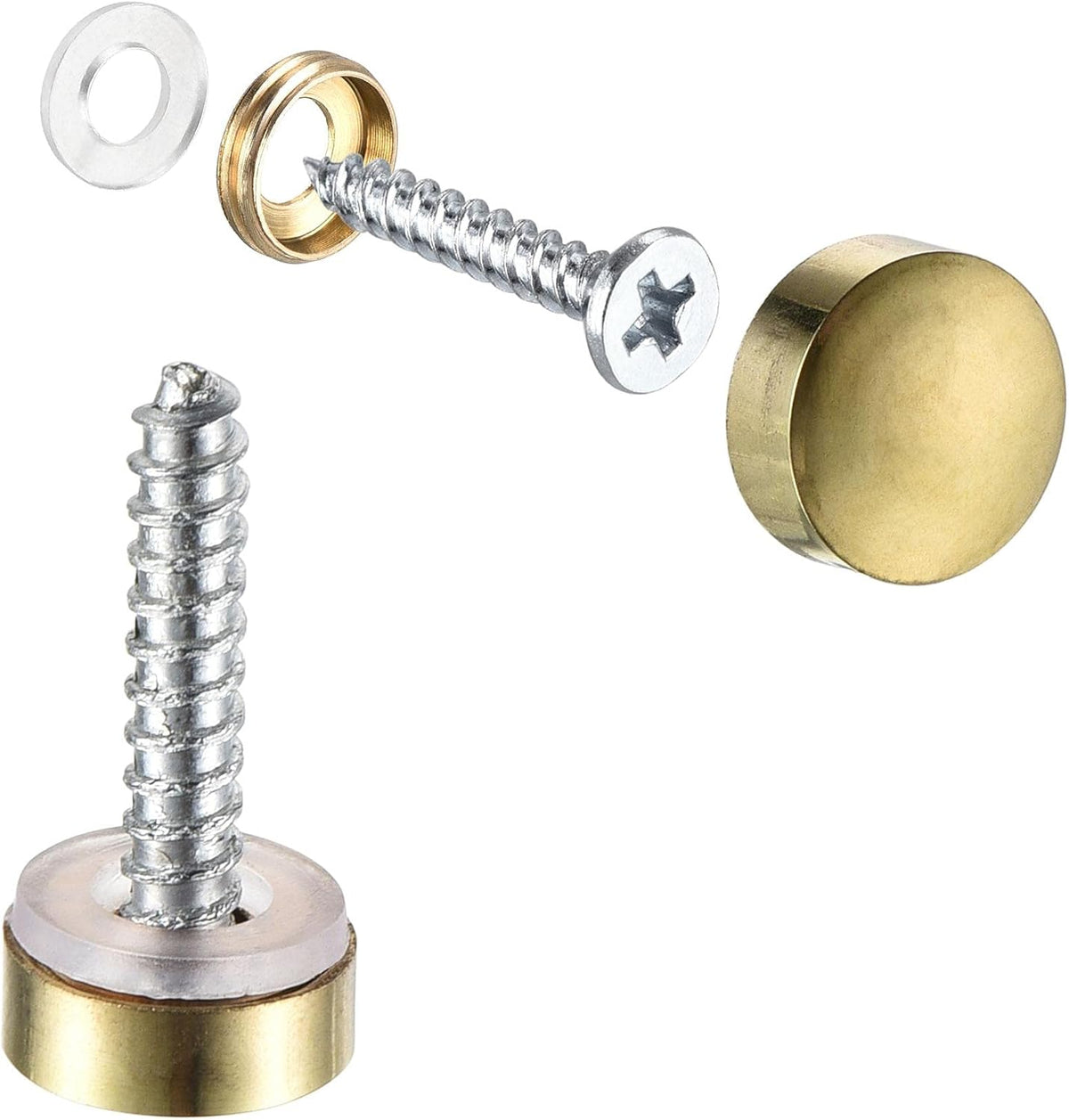 Mirror Screws, 10mm/0.39", 12pcs Decorative Cap Fasteners Cover Nails Polishing Gold Tone 304 Stainless Steel