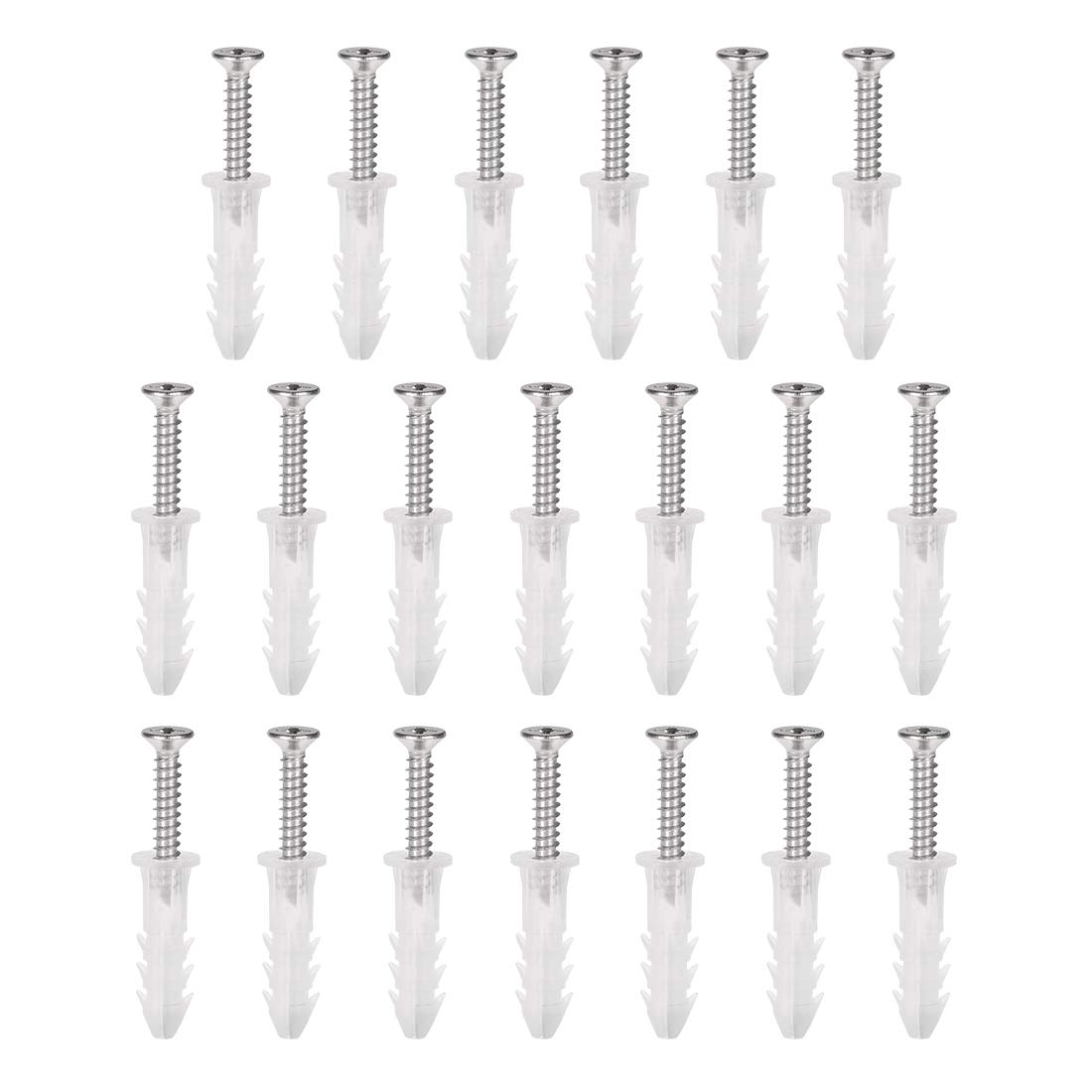 6mmx25mm Plastic Expansion Tube for Drywall with Screws, Translucent 20pcs
