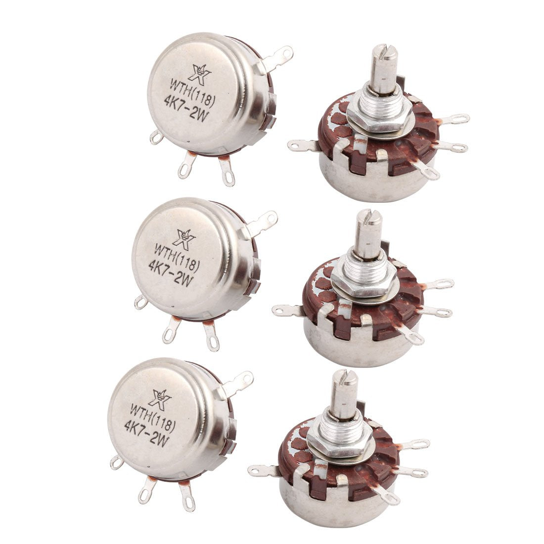 6PCS WTH118 4K7 2W Carbon Composition Rotary Taper Potentiometer