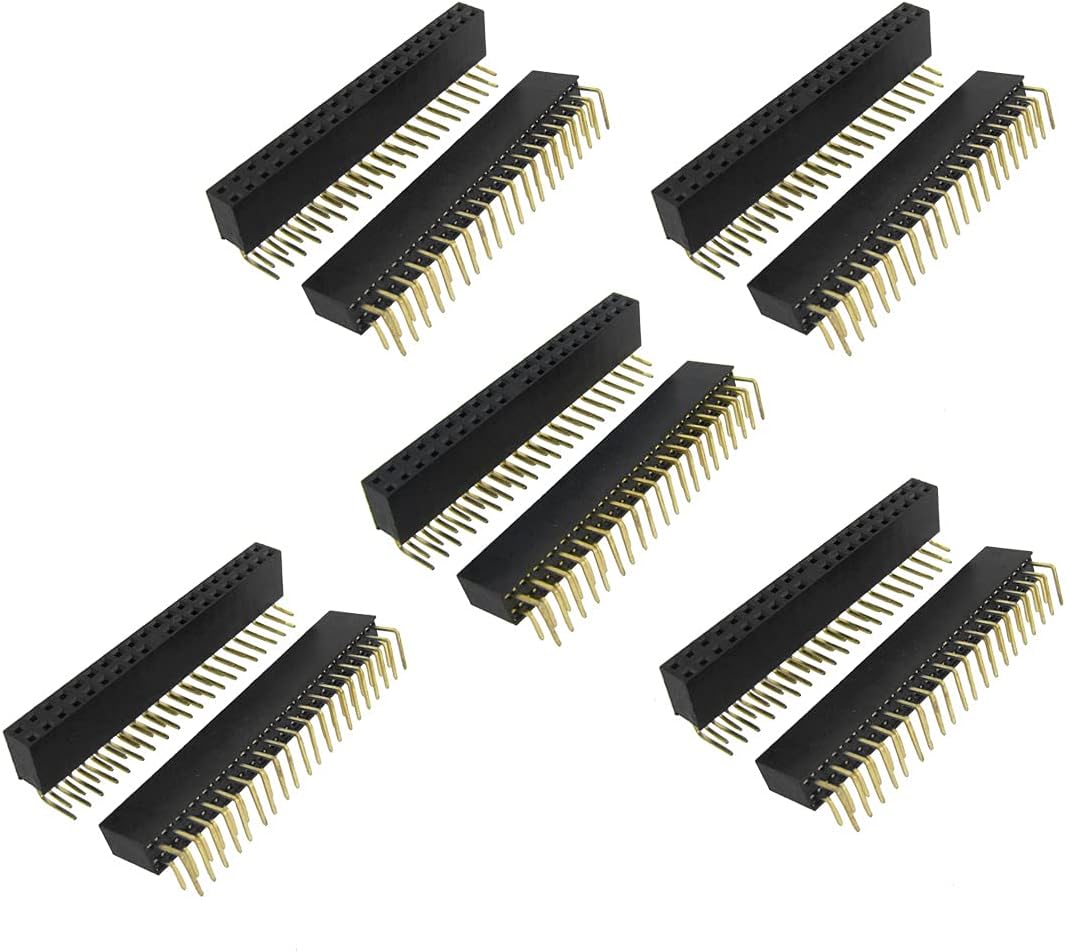 10 Pcs 2x20 Pin 2.54mm Pitch Dual Row Right Angle Female Headers