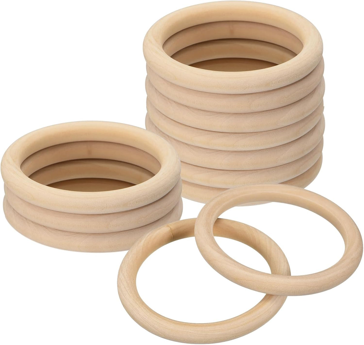 12Pcs 85mm(3.3-inch) Natural Wood Rings, 10mm Thick Smooth Unfinished Wooden Circles for DIY Crafting, Knitting, Macrame, Pendant