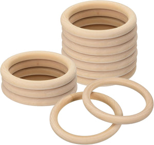 12Pcs 85mm(3.3-inch) Natural Wood Rings, 10mm Thick Smooth Unfinished Wooden Circles for DIY Crafting, Knitting, Macrame, Pendant