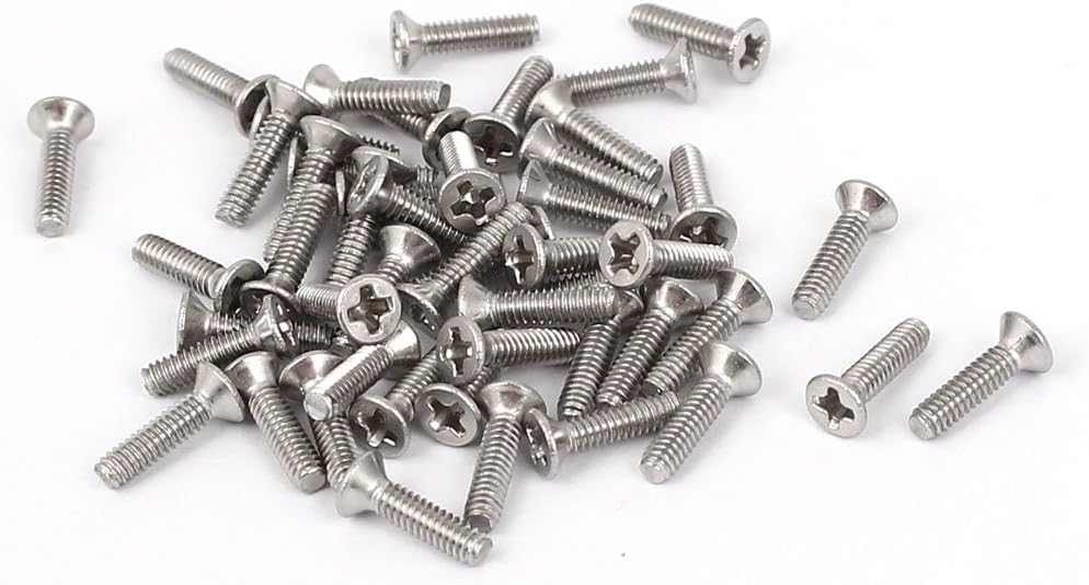M2-0.4 x 8mm Fine Thread Phillips Flat Countersunk Head Machine Screws Silver Tone 50pcs