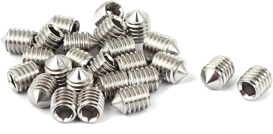 M6 x 8mm Hex Socket Cone Point Set Grub Screw Silver Tone 25 Pcs