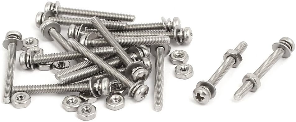 M2.5x25mm 304 Stainless Steel Phillips Pan Head Bolt Screw Nut w Washer 18 Sets