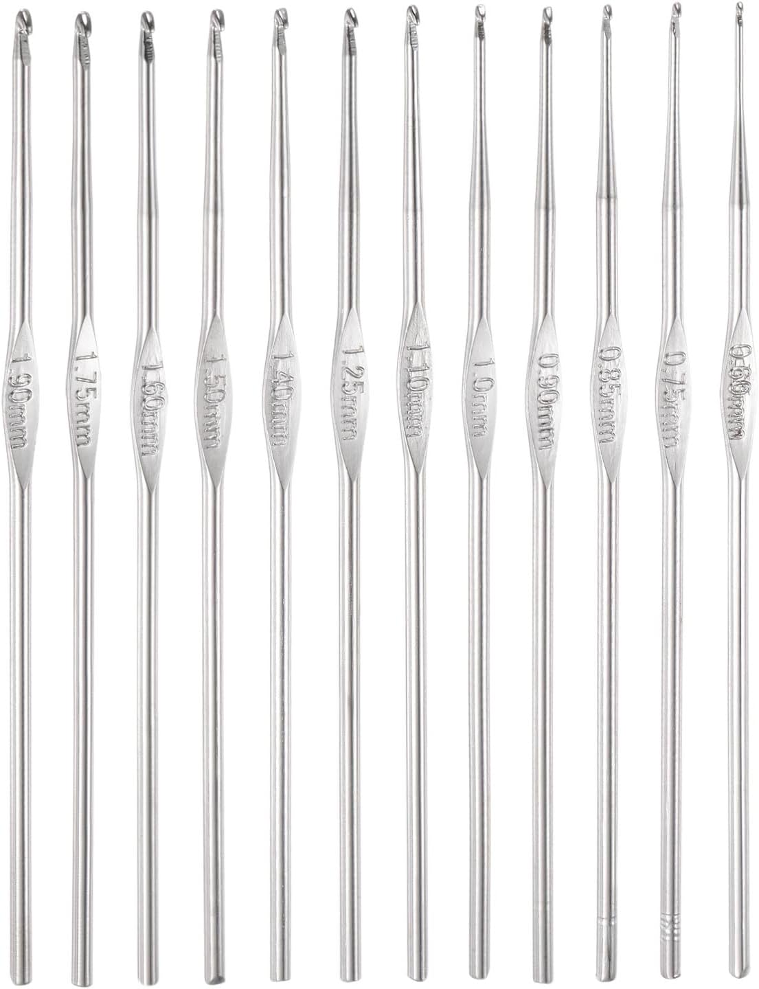 LinkMejor Crochet Hooks Set 0.6-1.9mm Iron Knitting Needles Comfortable Smooth Crochet Needles for DIY Craft Yarn, Silver Tone