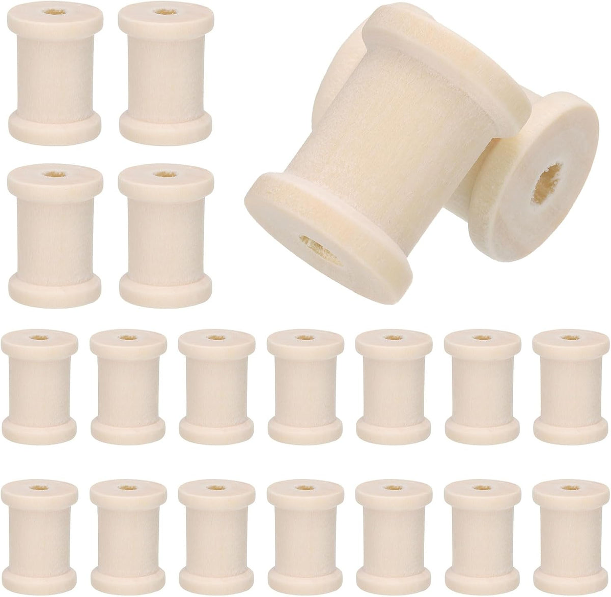 20Pcs Wooden Spools, 0.8 x 1 Inches Natural Wood Empty Thread Spools Unfinished Wood Ribbon Spool for Craft Wire Weaving DIY Projects