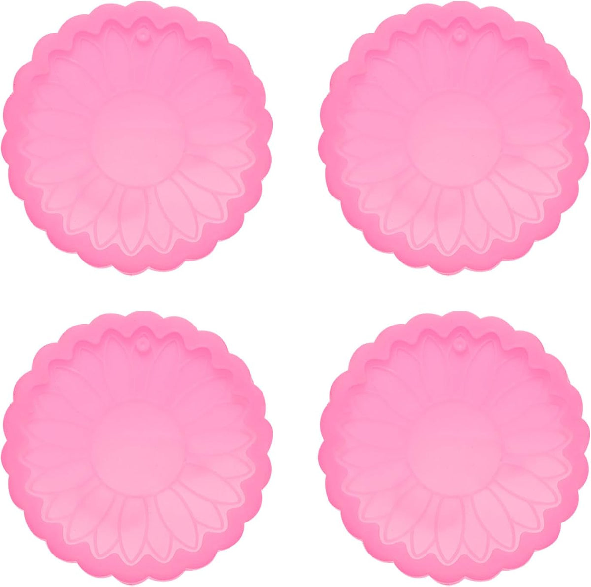 LinkMejor 4 Pcs Sunflower Resin Moulds, Silicone Epoxy Mould Kit with Hole for Pendant Keychains Ornament Jewelry Resin Art Crafts Making DIY Crafts, Pink