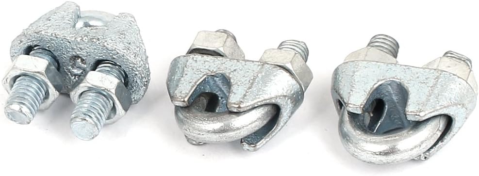 5mm 1/4 Inch Metal Saddle Wire Rope Cable Clamp Clip Silver Tone 3pcs