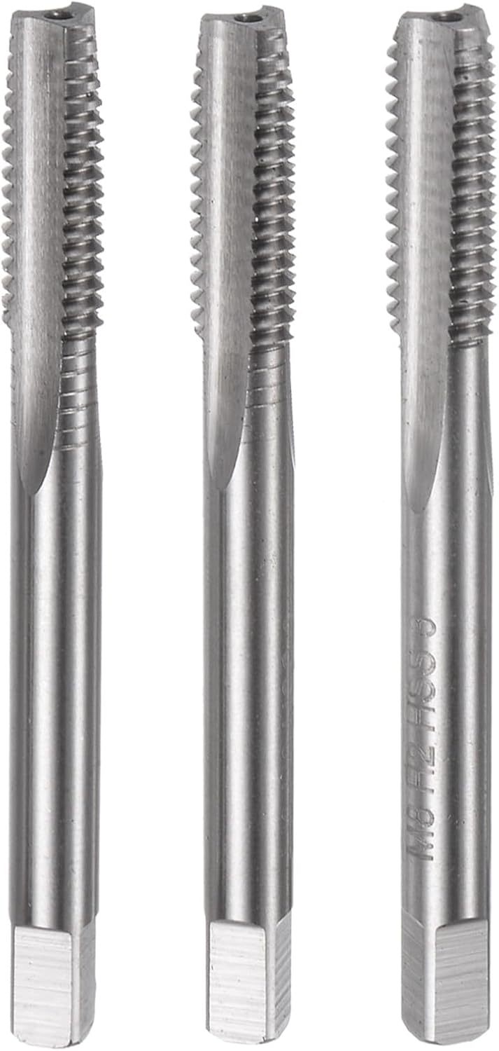 3pcs Metric Hand Tap Set, M8 x 1.25 Taper/Plug/Bottom Thread Screw Taps, High Speed Steel Hand Threading Tapping Tool Kit