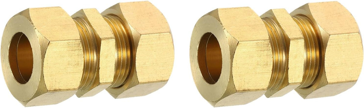 2Pcs Brass Compression Tube Fitting, 15mm NPT Compression Union Connectors & Sleeves, Brass Straight Coupling Adapter
