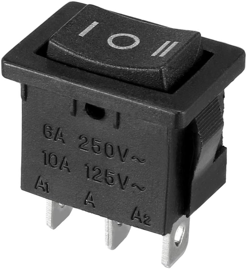 6A/250V 10A/125V SPST 3 Terminal 3 Position On/Off/On Boat Rocker Switch Black 21x15MM