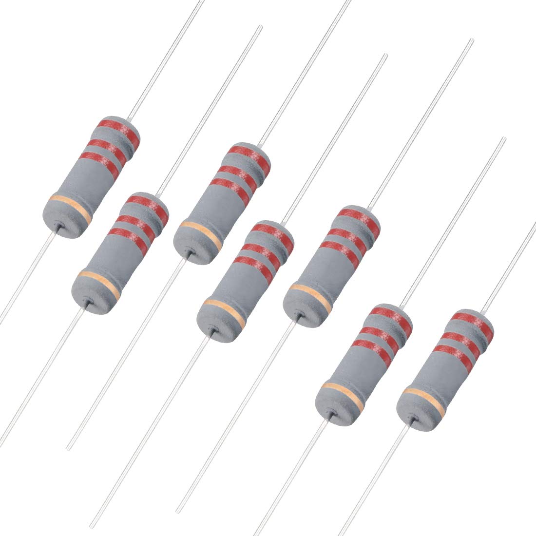 50Pcs 2.2K Ohm Resistor, 2W 5% Tolerance Carbon Film Resistors, 4 Bands for DIY Electronic Projects and Experiments