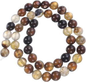 Mixed Brown Agate Beads 8mm Natural Gemstone Beads Smooth Round Loose Beads for Bracelet Jewelry Making DIY (1 Strand - 47pcs)