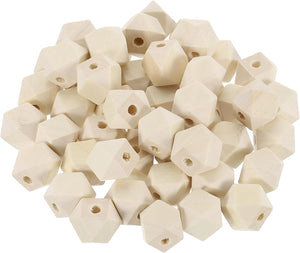 50 Pcs Geometric Wood Beads, 16mm/0.63inch Unfinished Geometric Hexagon Bead, Natural Color Loose Spacer Beads for Jewelry Craft Making Home Decor