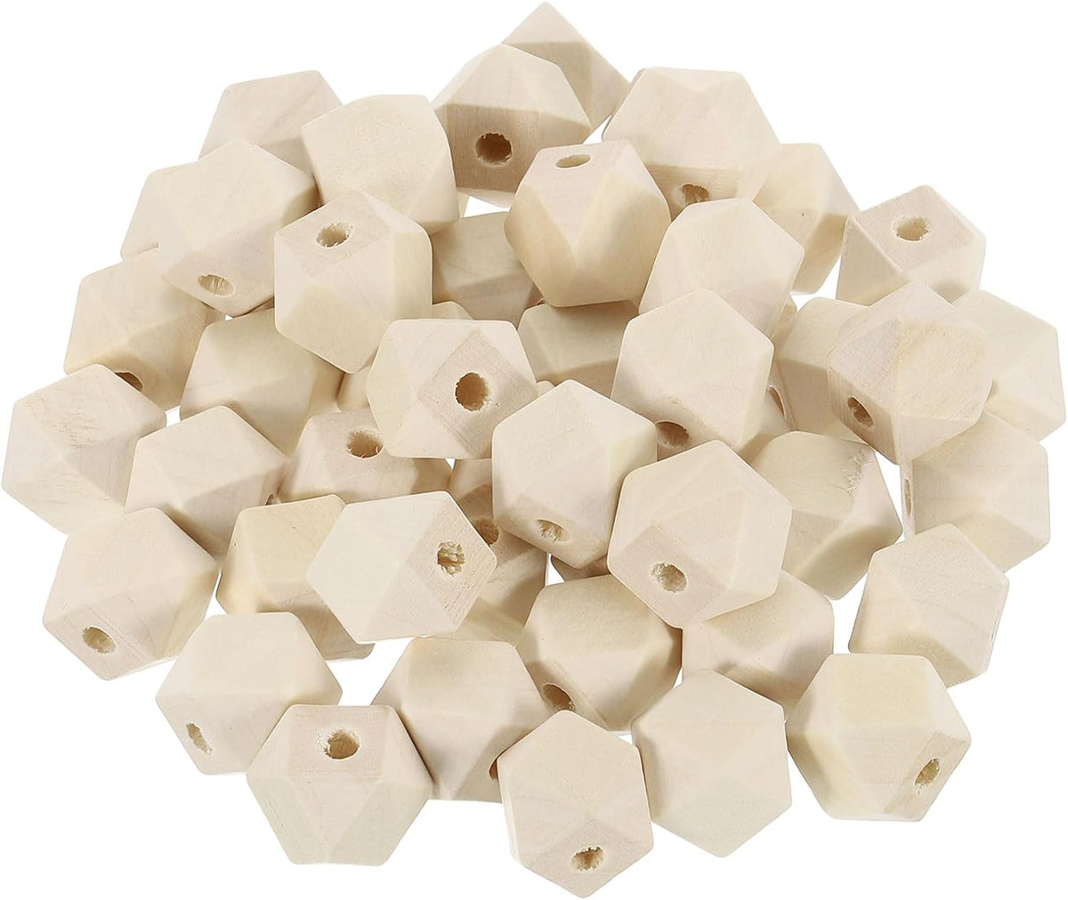 100 Pcs Geometric Wood Beads, 16mm/0.63inch Unfinished Geometric Hexagon Bead, Natural Color Loose Spacer Beads for Jewelry Craft Making Home Decor