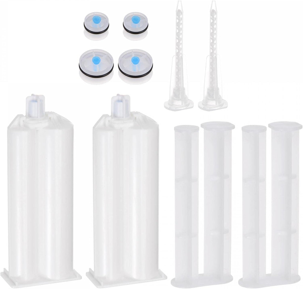 2Pcs Epoxy Gun Adhesive Cartridge, Plastic Resin Mixer Dual Glue Cartridge with Push Rod and Mixing Tube for 50ml/1.7oz 2:1 AB Glue Adhesive Gun
