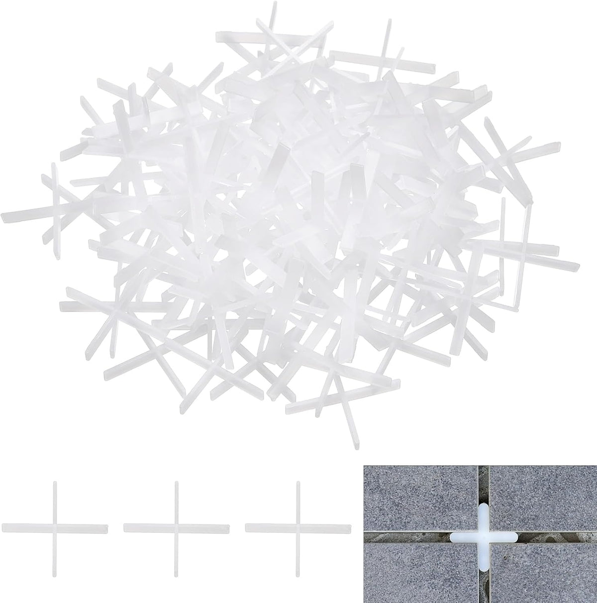 400Pcs Tile Spacers, 1mm 1/16" Thick Cross Shape Wall Floor Tile Spacer Tiling Tools for Ceramic Tile Installation (PE Plastic, White)
