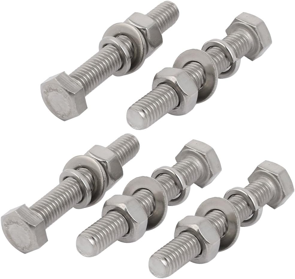 5 Set M8x55mm 316 Stainless Steel Hex Bolts w Nuts and Washers Assortment Kit