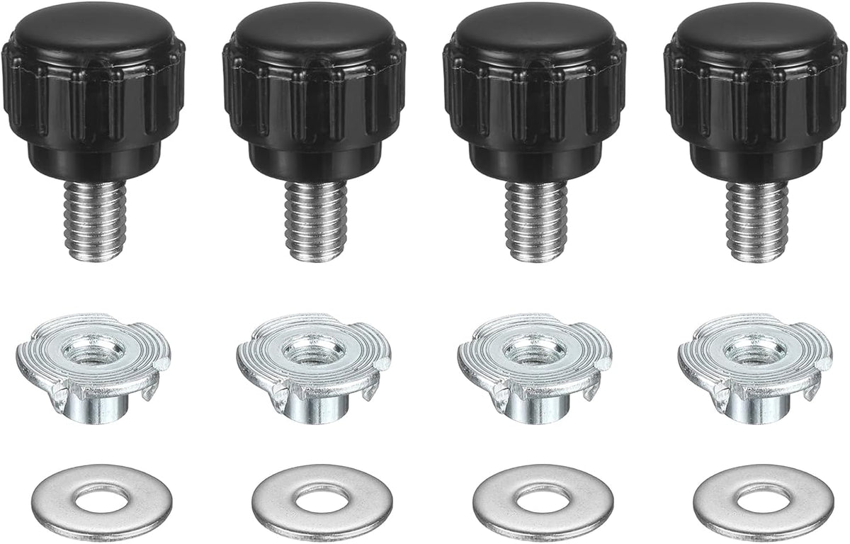 4 Sets Knurled Clamping Knobs with Washers & T-Nuts, M5 x 8mm Metric 14mm Plastic Head 304 Stainless Steel Stud Male Thread Thumb Screw on Type Head Threaded Hand Bolt Stud Knobs