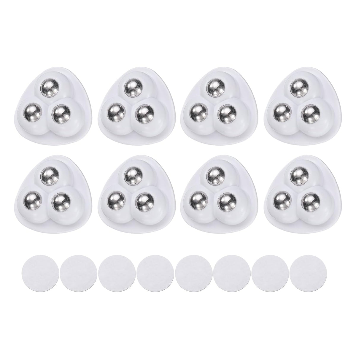 8 Pcs Self Adhesive Caster Wheels, 360 Degree Rotation Mini Caster Swivel Rollers Universal Sticky Swivel Wheels for Furniture Storage Bins Trash Can (White, 3 Steel Rolling Ball)
