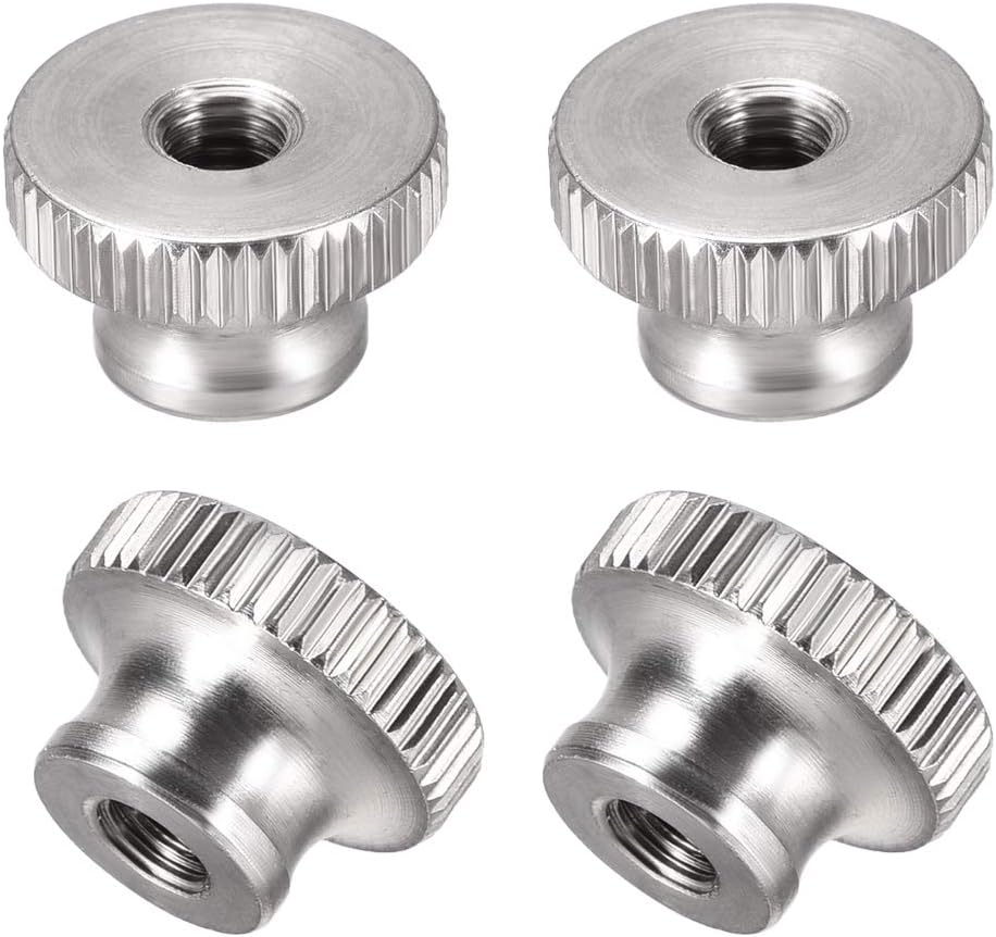 Knurled Thumb Nuts, 4Pcs M5x0.8mm 304 Stainless Steel Round Knobs Fasteners for 3D Printer Parts, Silver Tone