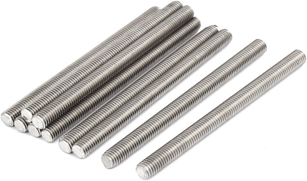 M8 x 110mm 1.25mm Pitch 304 Stainless Steel Fully Threaded Rods Hardware 10 Pcs