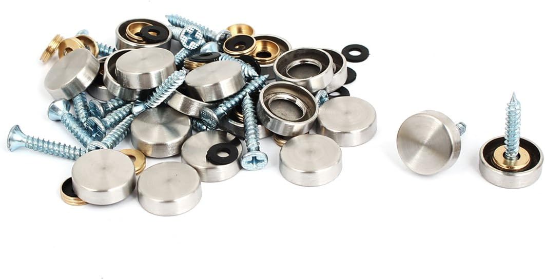 Tea Table Decorative 15mm Dia Screw Cap Mirror Nails Silver Tone 20pcs