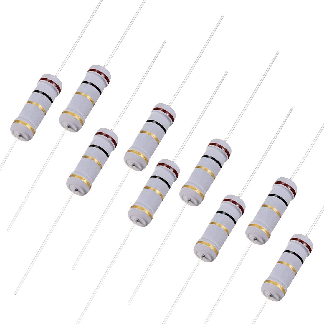 50Pcs 1 Ohm Resistor, 3W 5% Tolerance Carbon Film Resistors, 4 Bands for DIY Electronic Projects and Experiments
