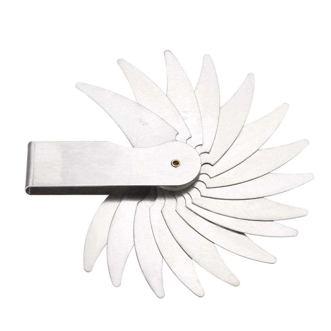 Radius Gauge Set R52-100mm 16 Leaves Stainless Steel Radius Fillet Gauge, Portable Concave Convex Measuring Tool