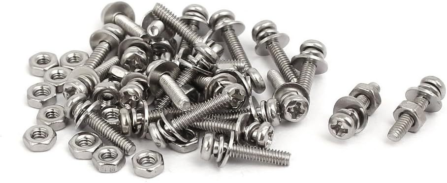 M2x10mm 304 Stainless Steel Phillips Pan Head Bolt Screw Nut w Washer 25 Sets