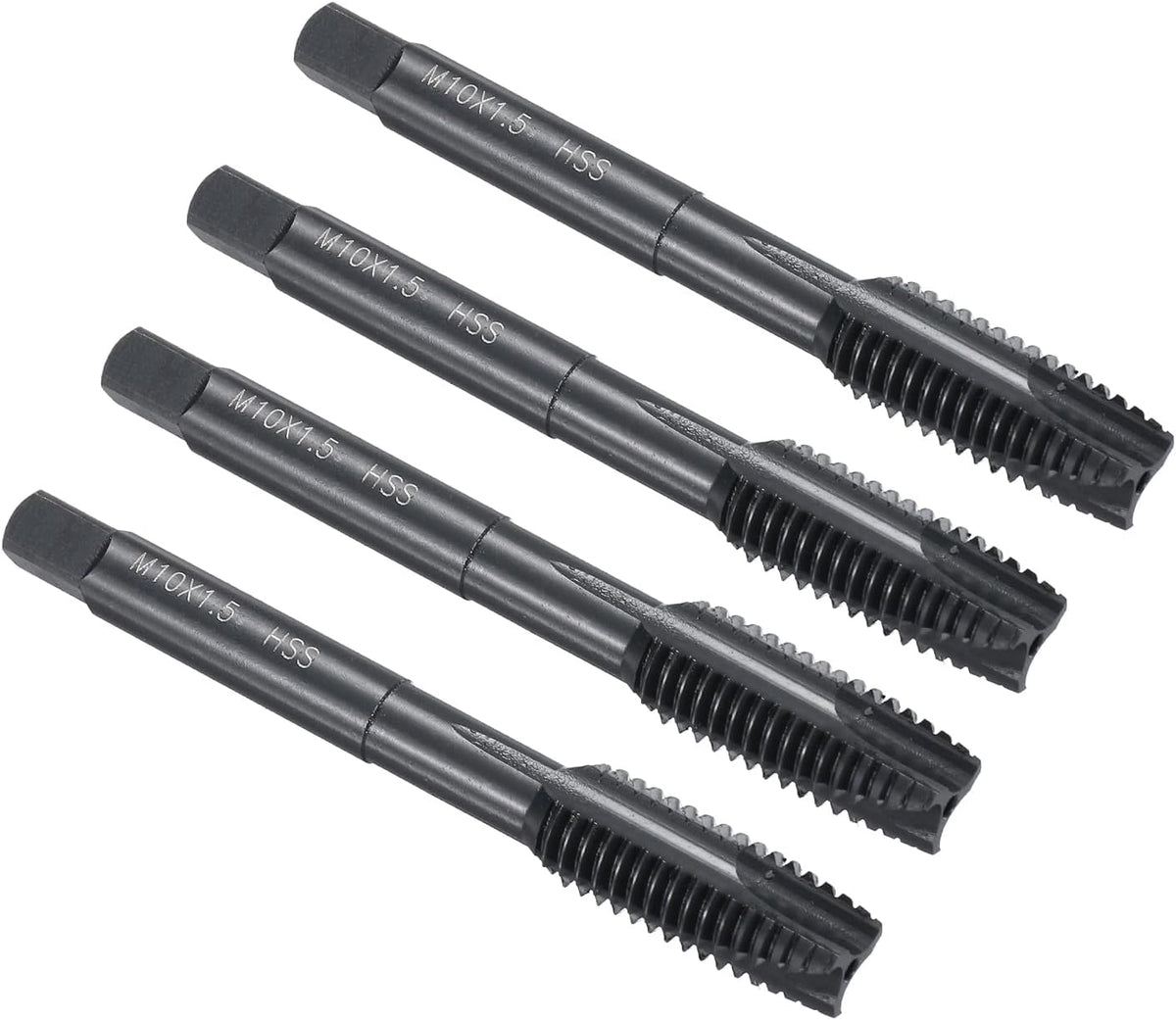 Spiral Point Plug Threading Tap M10 x 1.5 Thread, Ground Threads H2, High Speed Steel 6542, Nitriding, Metric Screw Taps Tapping Bit for Thread Repair, 4pcs