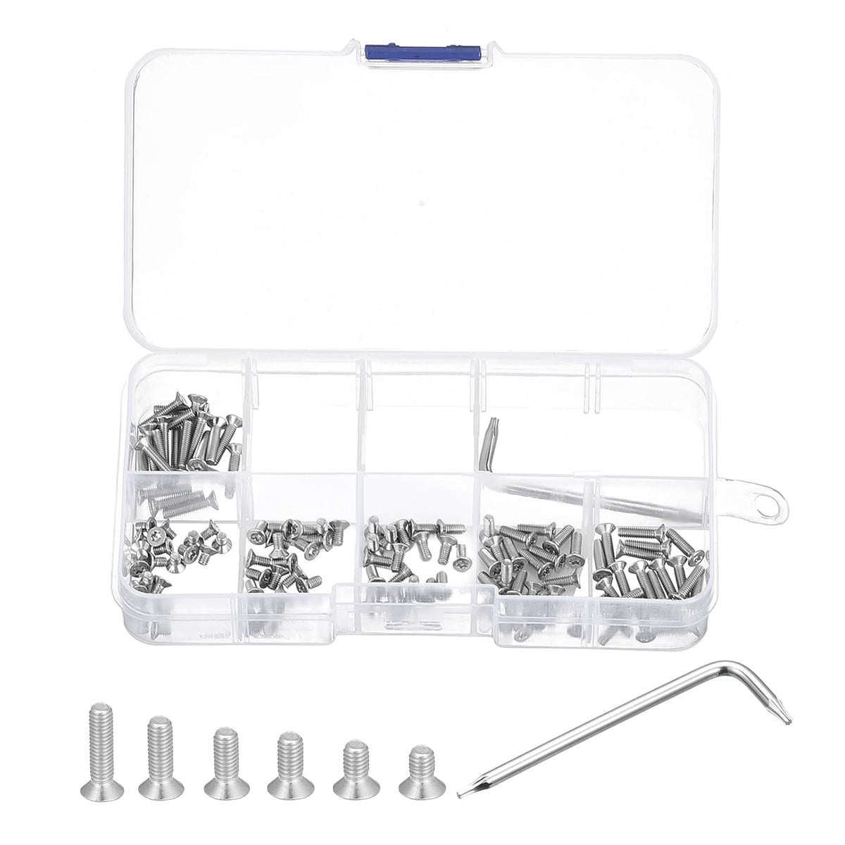 M2.5 Torx Security Screws Kit, (M2.5x4/5/6/8/10/12mm) 120pcs 304 Stainless Steel Countersunk Head Tamper Proof Screw, W 1pcs T8 Wrench Bolts