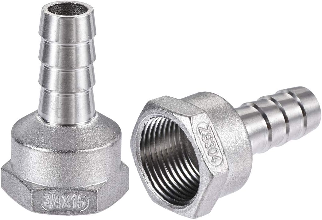 304 Stainless Steel Hose Barb Fitting Coupler, 15mm Barb x G3/4 Female Thread Pipe Adapter, 2Pcs