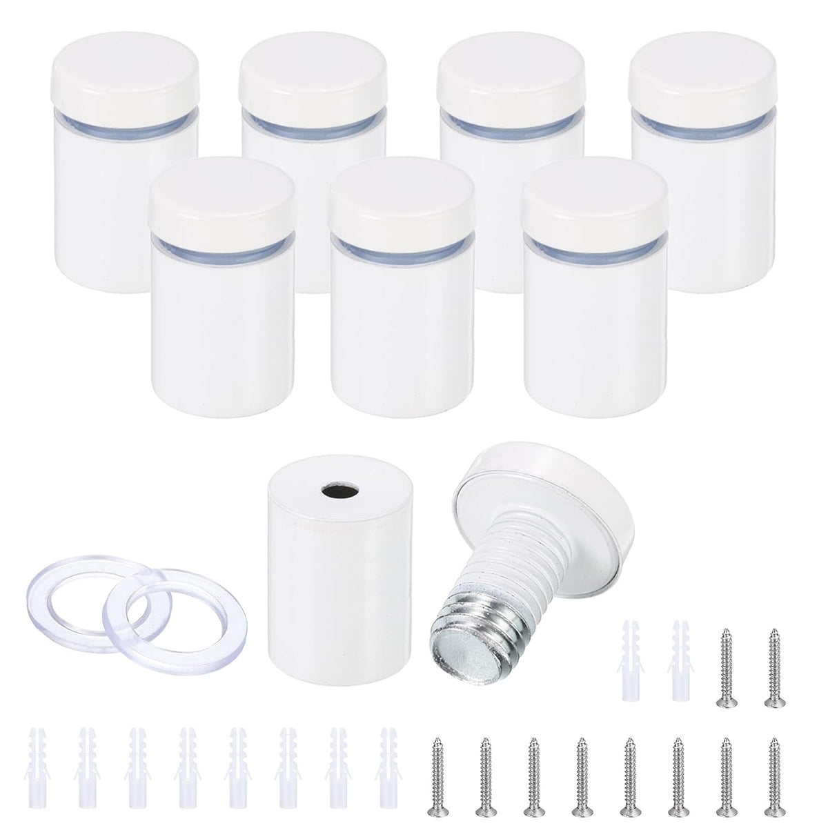 8 Pcs 3/4"x1-1/4" Standoff Screws, Stainless Steel Bathroom Mirror Wall Mounting Hardware Kit with Screws & Anchors for Acrylic Glass Sign Advertising Picture Frame, White