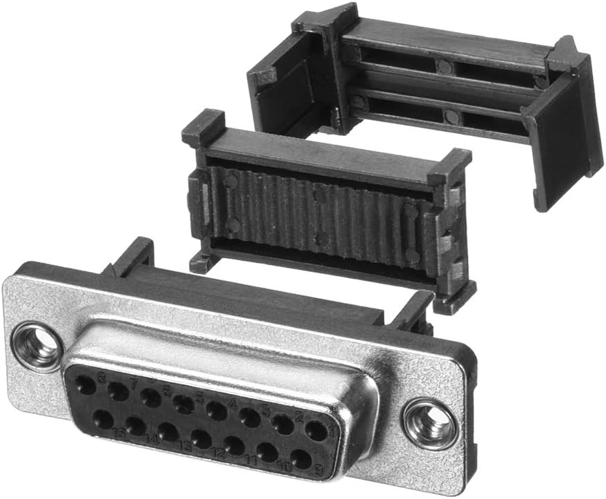IDC D-Sub Ribbon Cable Connector 15-pin 2-Row Female Socket IDC Crimp Port Terminal Breakout for Flat Ribbon Cable Black Pack of 5