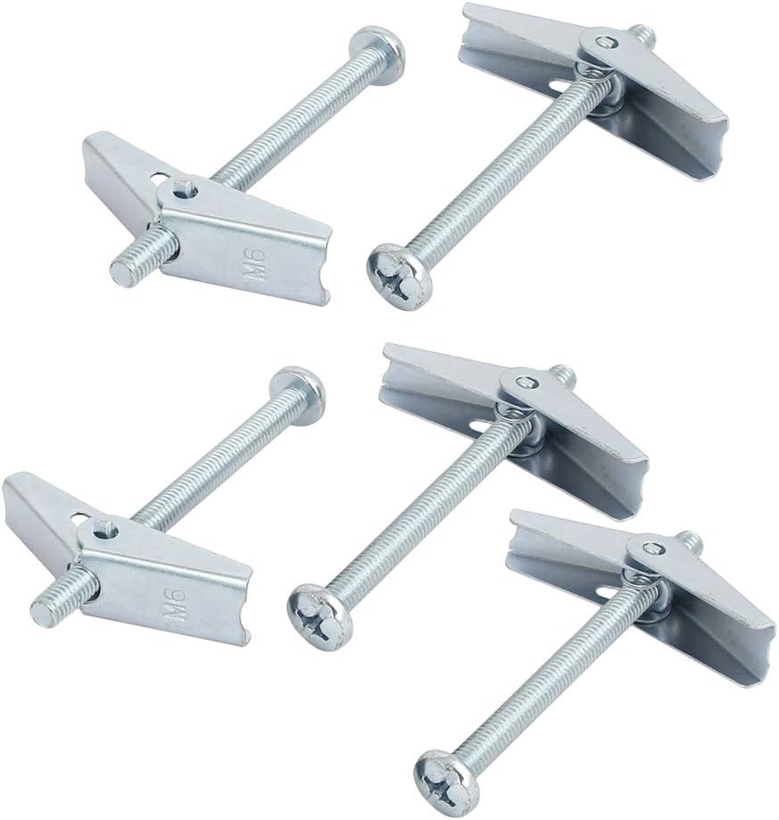 M6 x 75mm Male Thread Spring Loaded Hollow Wall Round Head Toggle Bolt 5pcs