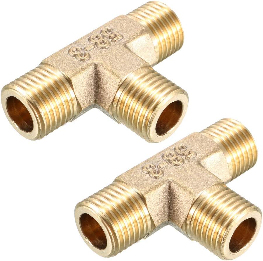 Brass Tee Pipe Fitting 1/4 BSP Male Thread T Shaped Connector Coupler 2pcs
