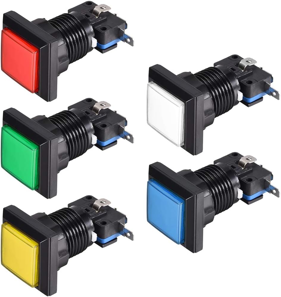 Game Push Button 34x34 Square 12V LED Illuminated Push Button Switch with Micro Switch for Arcade Video Games 5 Colors 5pcs