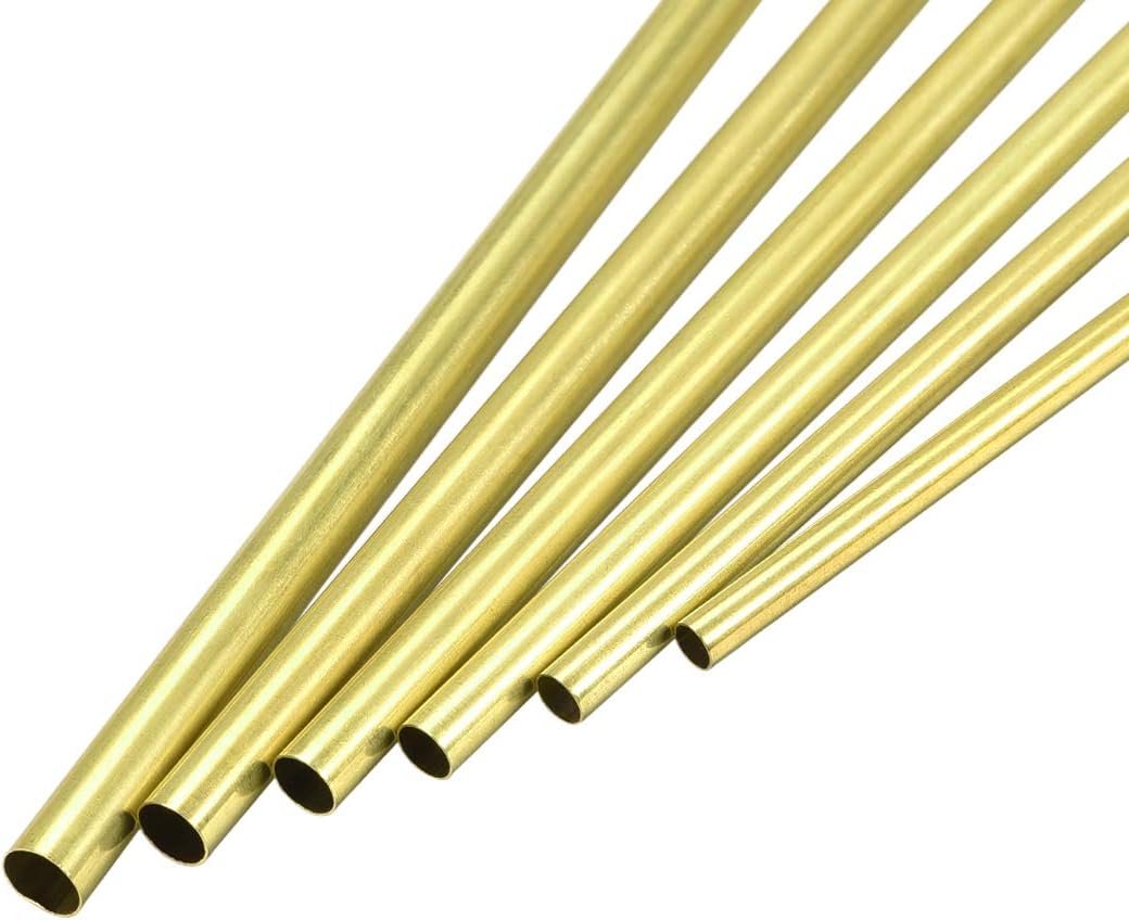 Brass Tube, 4mm 4.5mm 5mm 5.5mm 6mm 6.5mm OD x 0.2mm Wall Thickness 300mm Length Seamless Round Pipe Tubing, Pack of 6