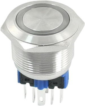DC 24V Red LED DPST 22mm Momentary Stainless Steel Push Button Switch