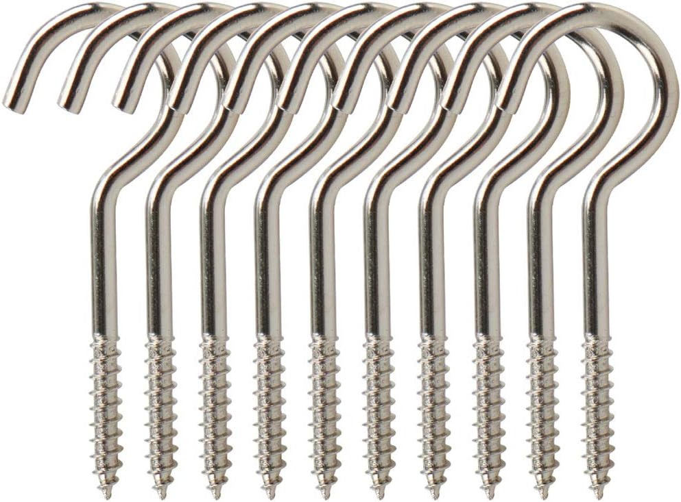 10pcs Cup Ceiling Hooks 1-3/4 Inch Nickel Plating Metal Screw in Hanger Hooks for Home Office Hanging Plants Outdoor Lights