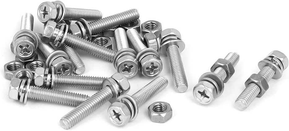 M5 x 25mm 304 Stainless Steel Phillips Hex Head Bolts Nuts w Washers 15 Sets