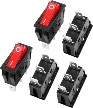 5pcs, E75 Red Light On/Off SPST Boat Rocker Switch 22A/250V 20A/125V AC