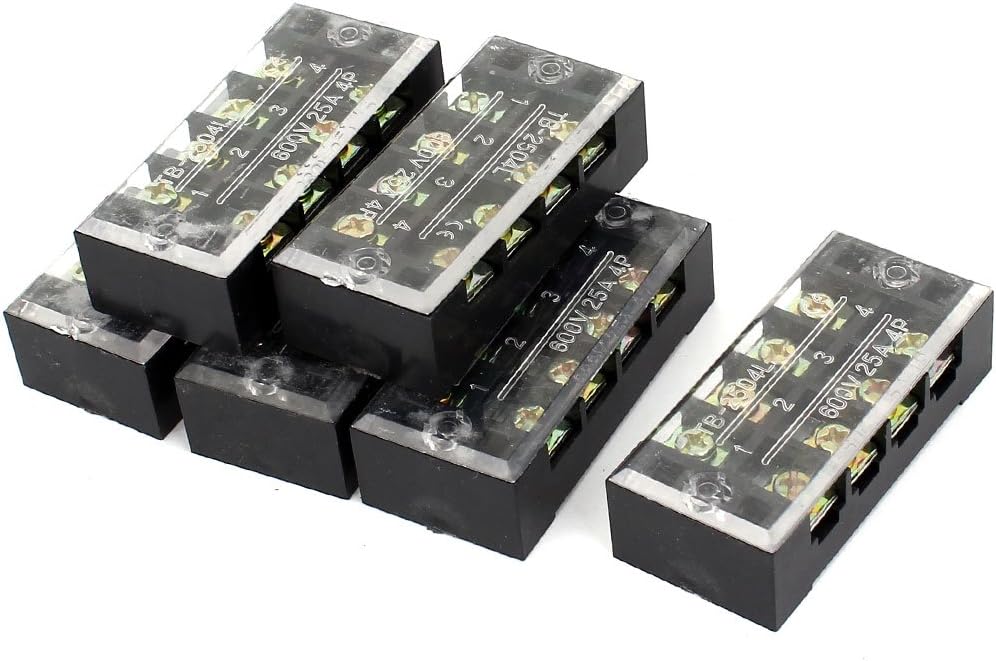 TB-2504 600V 25A 4-Position Covered Screw Terminal Barrier Block 6 Pcs