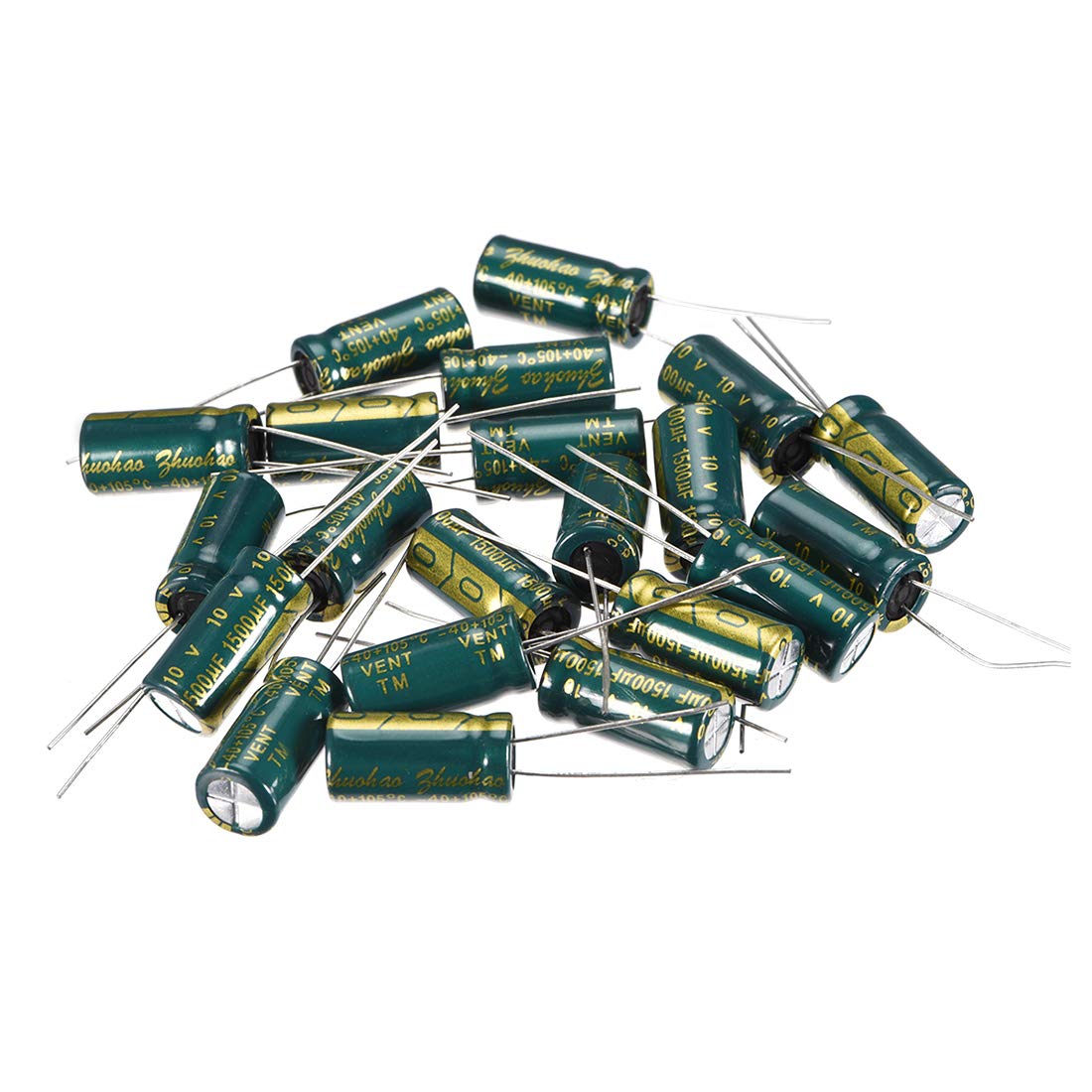 20pcs Aluminum Radial Electrolytic Capacitor Low ESR Green with 1500uF 10V 105 Celsius Life 3000H 8 x 16 mm High Ripple Current,Low Impedance