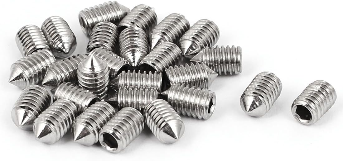 M6 x 10mm 304 Stainless Steel Cone Point Hex Socket Grub Screw 25 Pcs